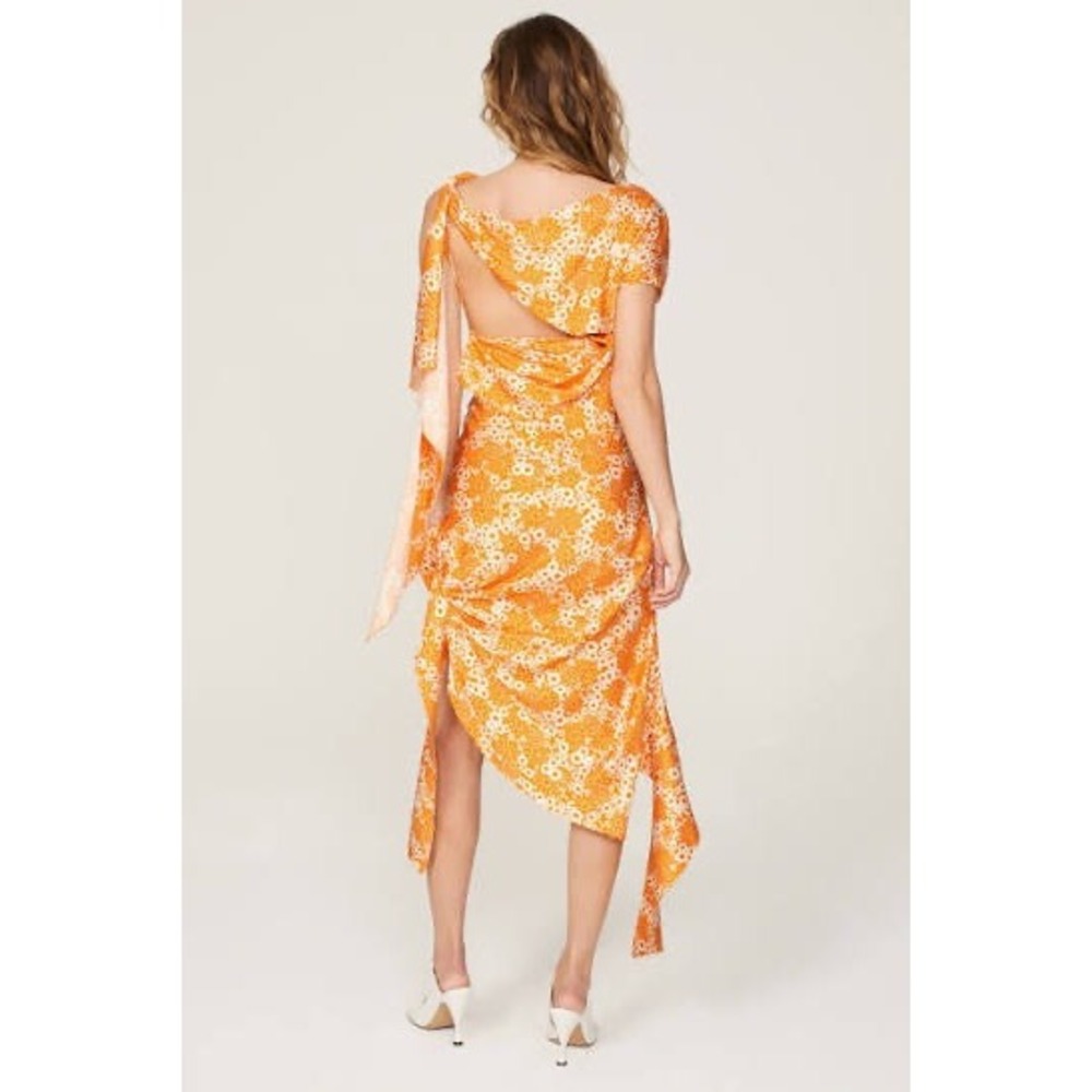 Commission Snipped Daisy Floral Asymmetric Ruched Dress Size 4 - Picture 5 of 10